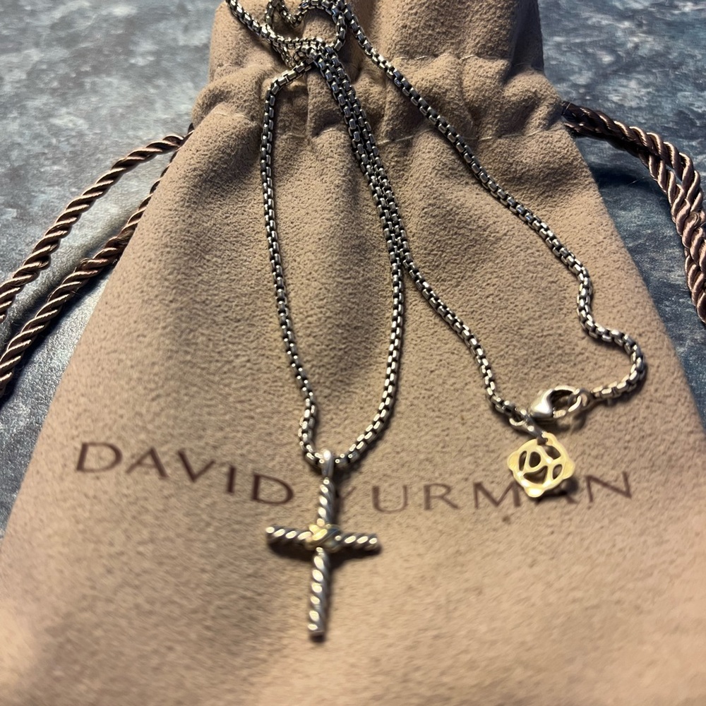 David Yurman Petite X Cross Necklace SS with 14K Yellow Gold,  24MM